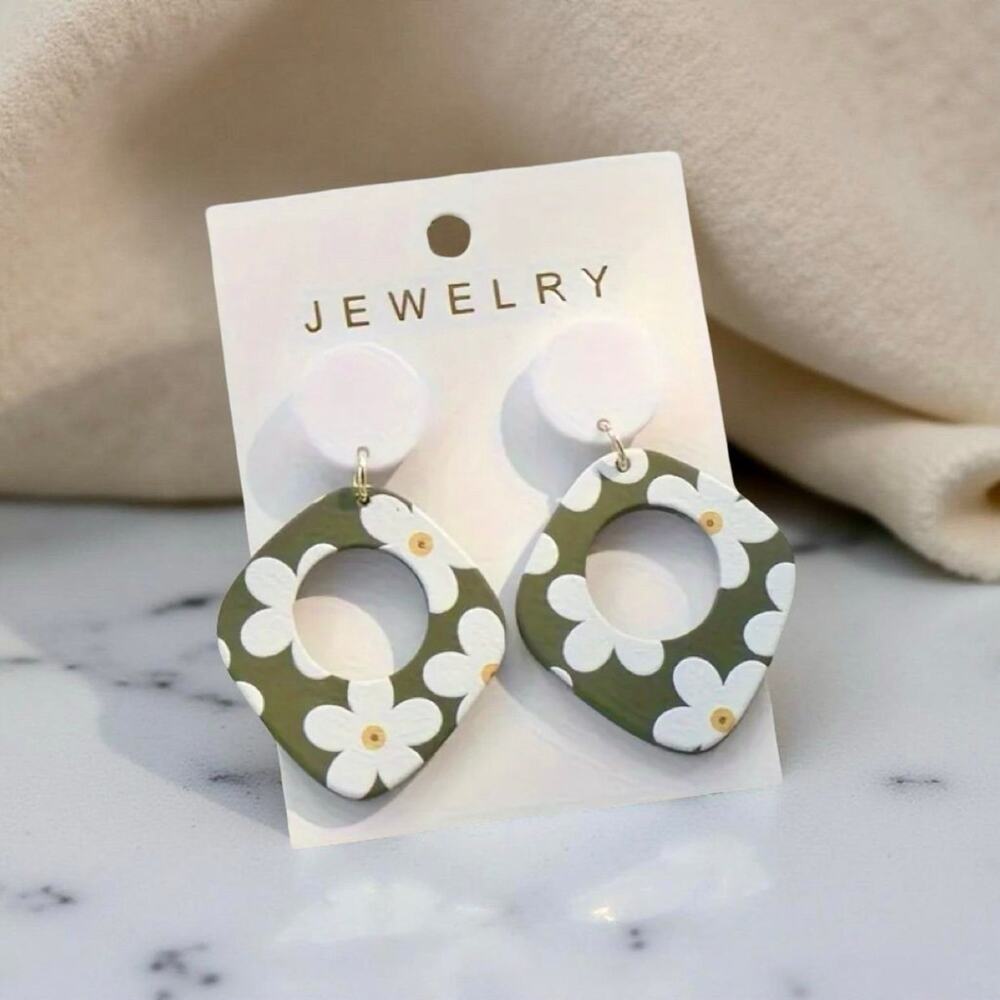 Acrylic Floral Dangle Earrings Style 1 - Picture 2 of 3